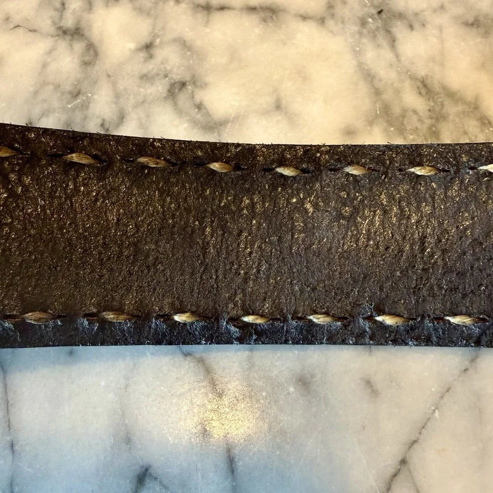 VTG 70s Hand Tooled RALPH Black Western Biker Leather Belt Cowboy USA Men 38-43